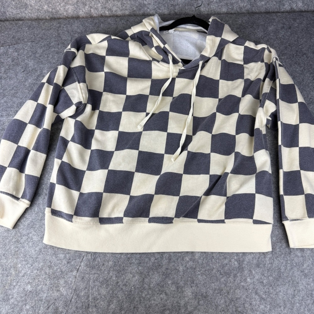 Stitch & Pine Checkered Hoodie XL Black Cream Checkerboard Sweatshirt J15505GBBH
